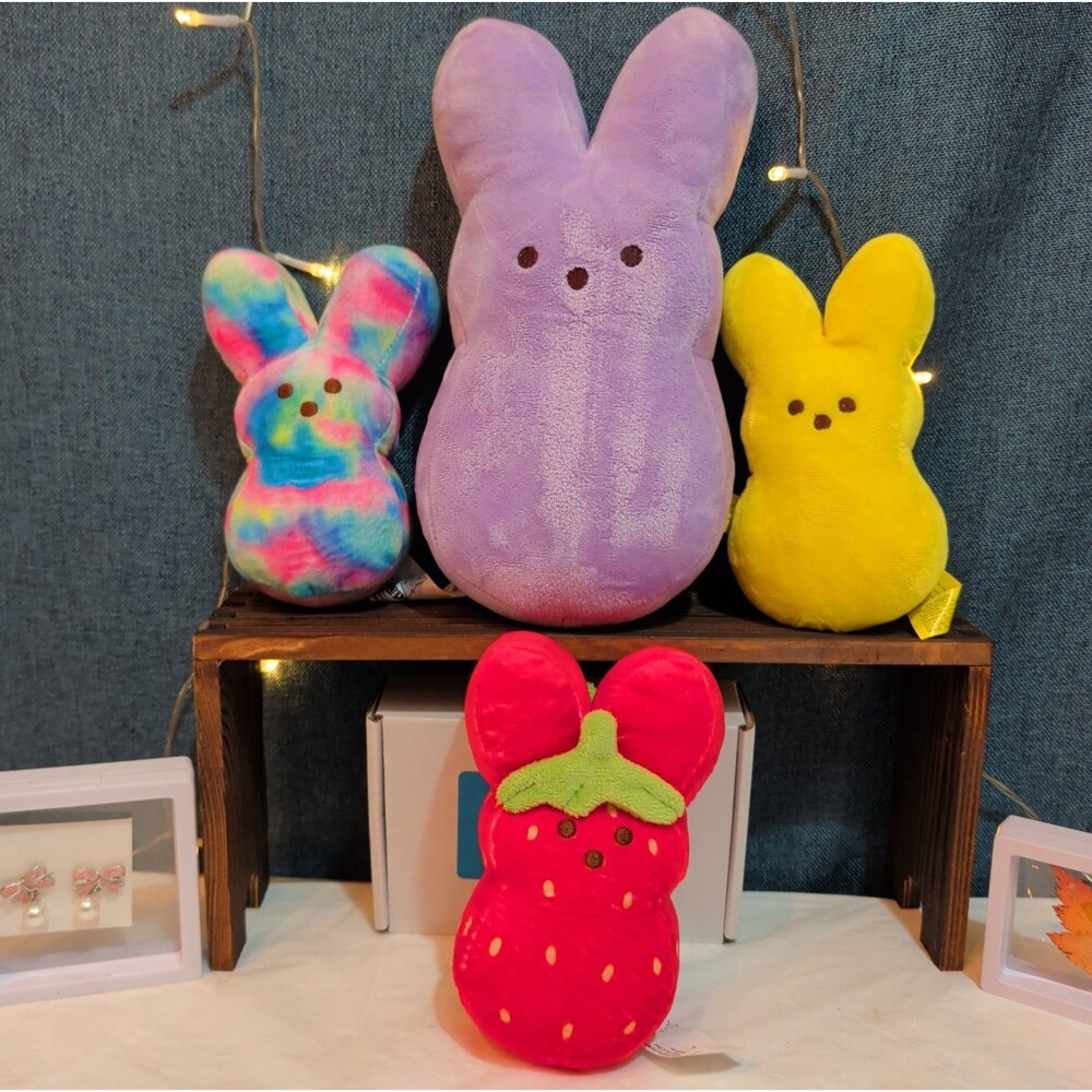 Peeps Bunny Plush Lot 4 Strawberry Tie-Dye Purple Yellow 2014